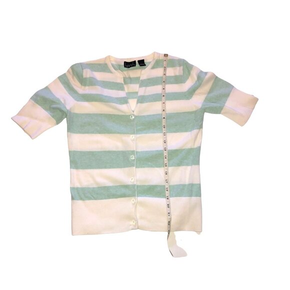 Kershaw stripe pattern green/white front button closure sweater size medium - Picture 6 of 6